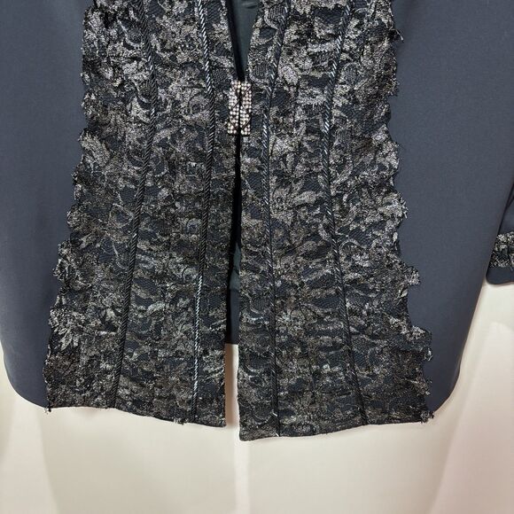 Louise Ricci Black Evening Jacket Women 22 Lace Ruffles Metallic Beaded Wedding - Picture 3 of 9
